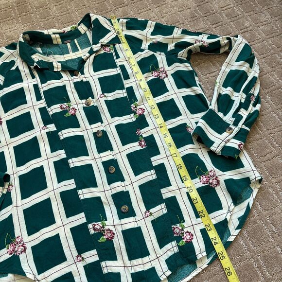 Free People Window To My Heart Button Down Sz Small Green Oversized Windowpane - Picture 8 of 9